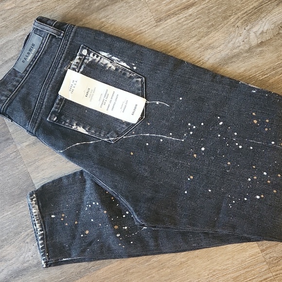NWT Baldwin Kansas City KARLIE High Rise Cropped Skinny Jeans Black Paint Splat - Picture 8 of 10